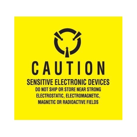 Decker Tape Products Label, DL9090, CAUTION SENSITIVE ELECTRONIC DEVICES, 2" X 2" DL9090